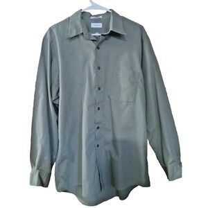 VAN HEUSEN Dress Shirt Men XL 17  34/35 Button-Up Green Wrinkle Free Long Sleeve
